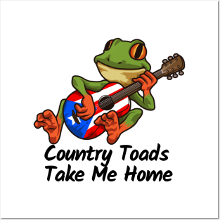 Frog with Guitar Country Toads Take me Home Posters and Art